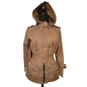 Anthropologie‎ Willow & Clay Khaki Cinch Waist Military Style Hooded Jacket - S